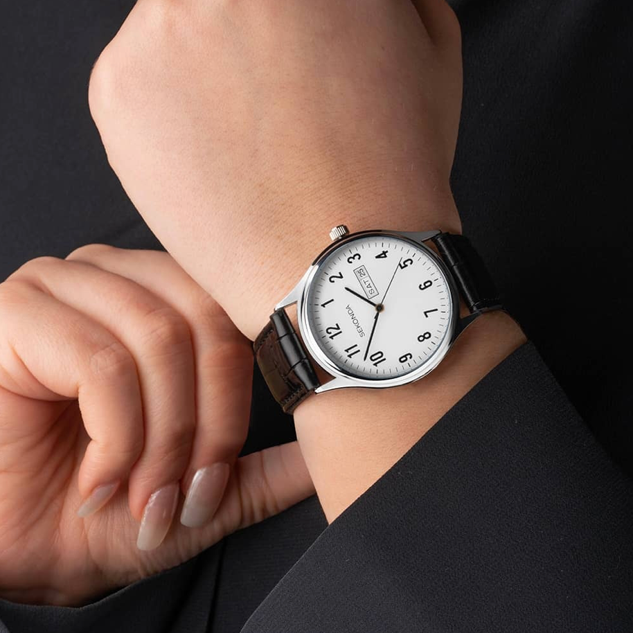 Sekonda Easy Reader Men's Watch with Silver Alloy Case & Black Leather Strap 30125