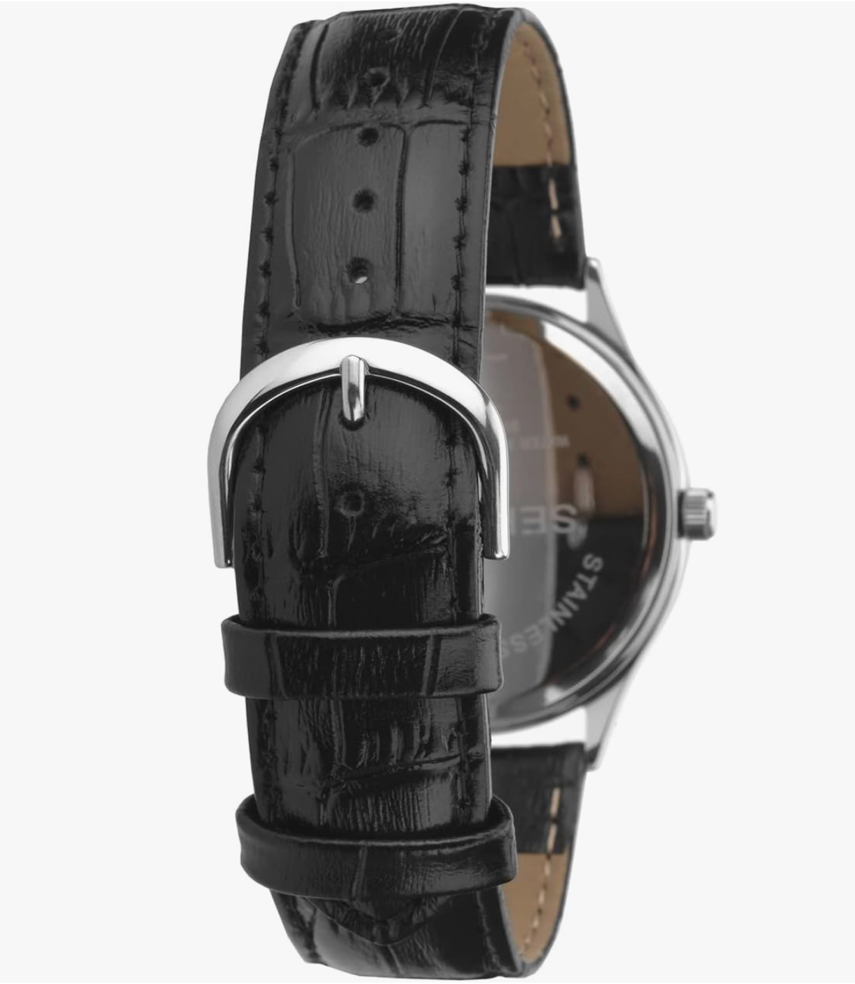 Sekonda Easy Reader Silver & Black Leather Watch 3621