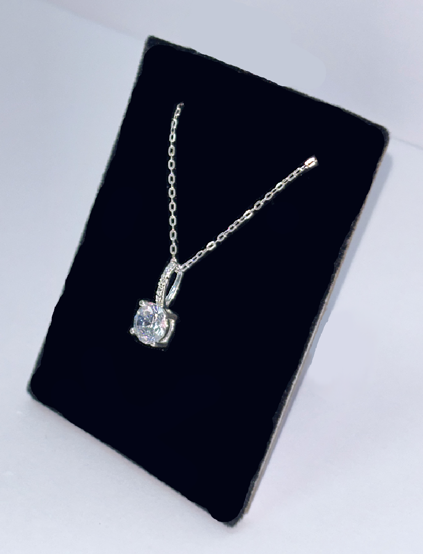 Silver CZ Solitaire Pendant Necklace