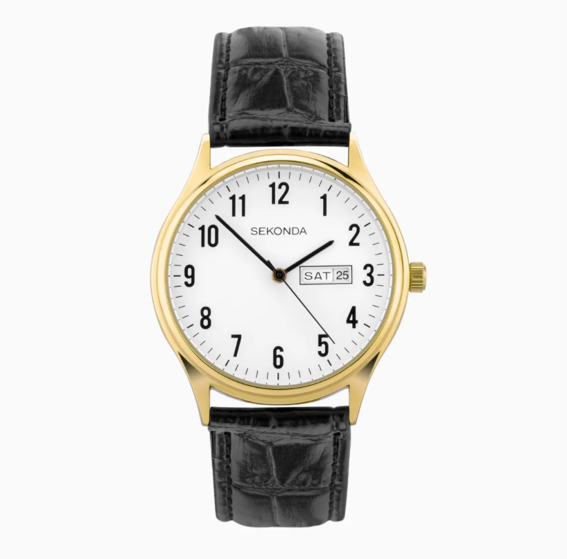 Sekonda Easy Reader Ladies Watch with Gold Alloy Case & Black Leather Strap 30123