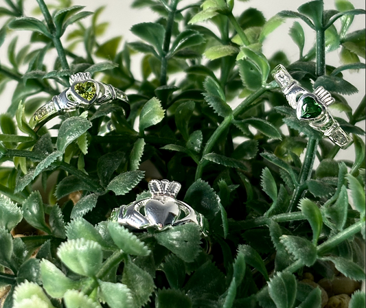 Claddagh Ring with Peridot Cubic Zirconia August Month BirthStone