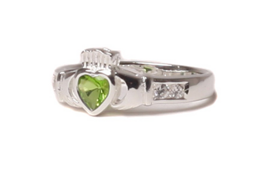 Claddagh Ring with Peridot Cubic Zirconia August Month BirthStone