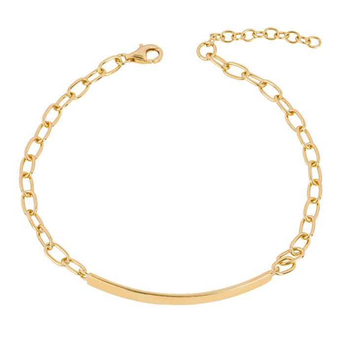 Silver Bracelet with Yellow Gold Plating ID Bar Engravable