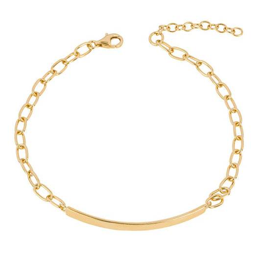 Silver Bracelet with Yellow Gold Plating ID Bar Engravable