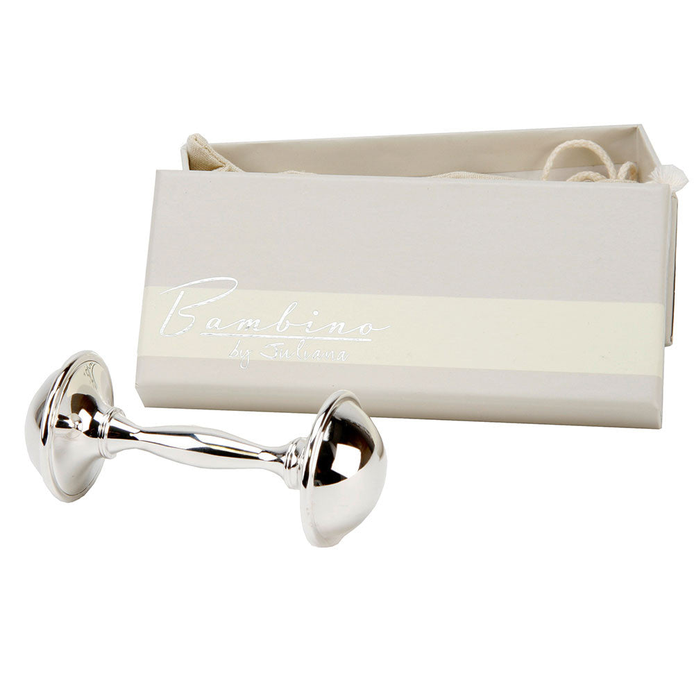 Silver Plated Button Corner Rattle Christening Baby Gift