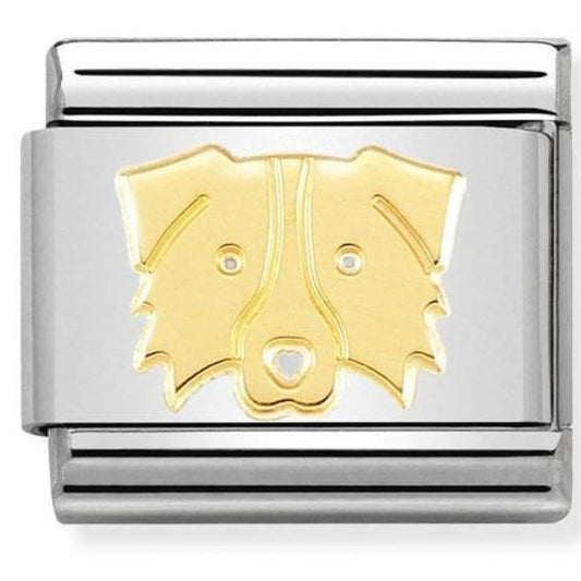 Nomination Classic Gold Border Collie Dog Animal Charm Link 03016259