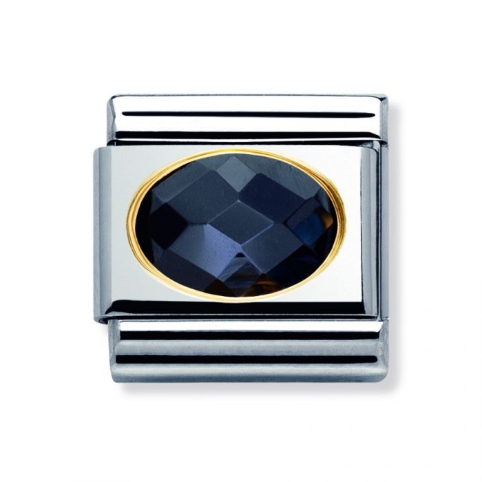 Nomination Classic Gold Oval Black CZ Stone Charm Link 030601011
