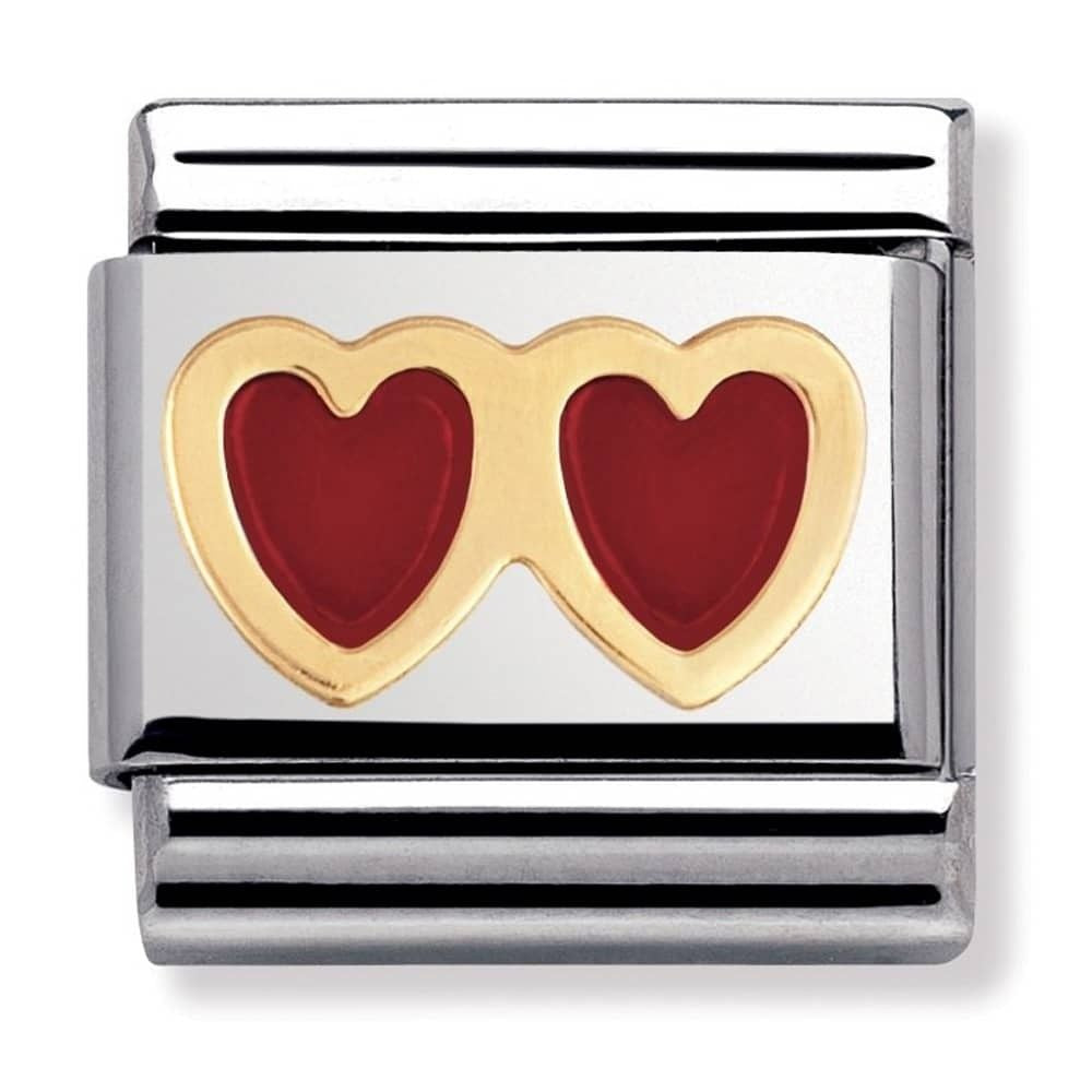Nomination Classic Gold Red Double Heart Charm Link 03020702