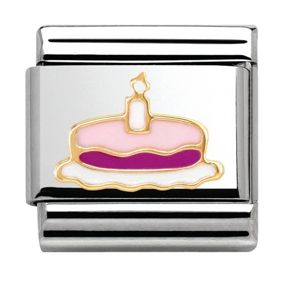 Nomination Classic Gold Pink Birthday Cake Charm Link 030285