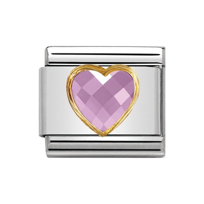 Nomination Gold Pink CZ Heart Love Stone Charm Link 030610003