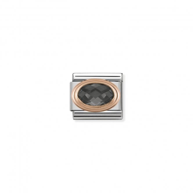 Nomination Classic Rose Gold Oval Black CZ Stone Charm Link 430601011