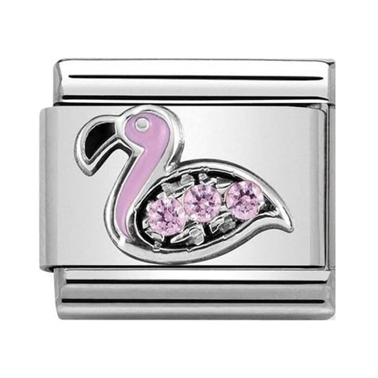 Nomination Classic Silver Pink CZ Flamingo Animal Charm Link 33030431