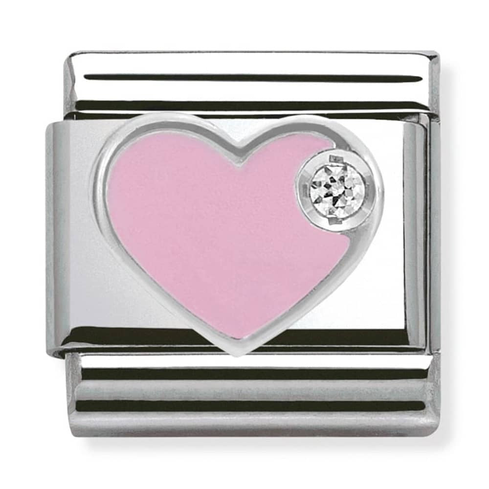 Nomination Classic Silver Pink CZ Heart Love Charm Link 33030502
