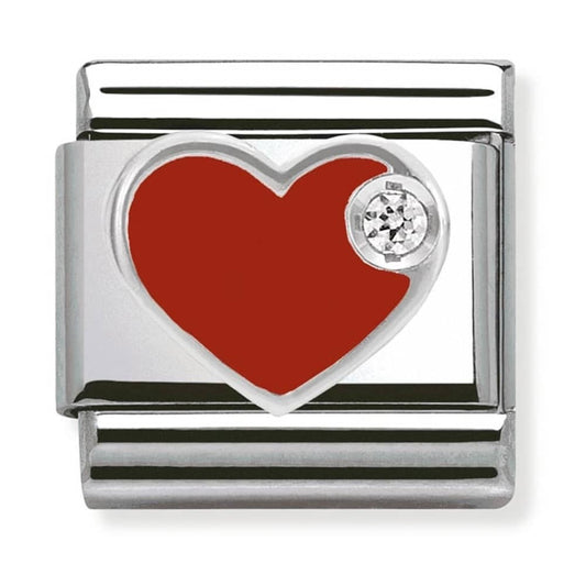 Nomination Classic Silver Red Heart CZ Love Charm Link 33030501