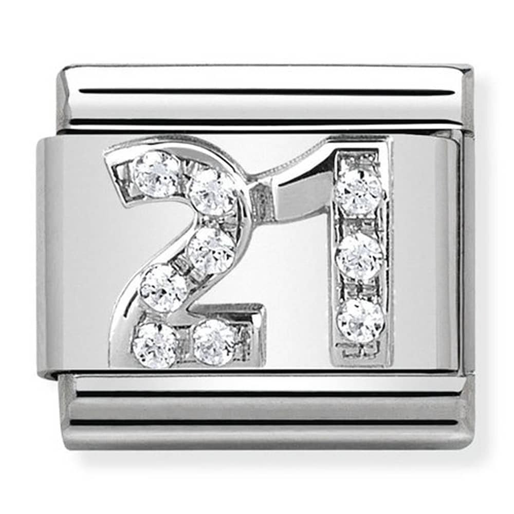 Nomination Classic Silver & CZ Number 21 Charm Link 33030419