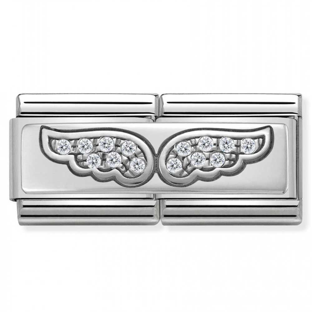 Nomination Classic Silver Double Angel Wing CZ Charm Link 33073201