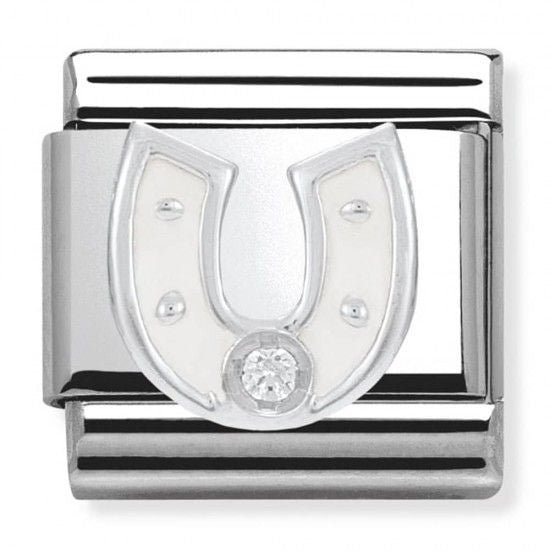 Nomination Classic Silver White CZ Horseshoe Good Luck Charm Link 33030512