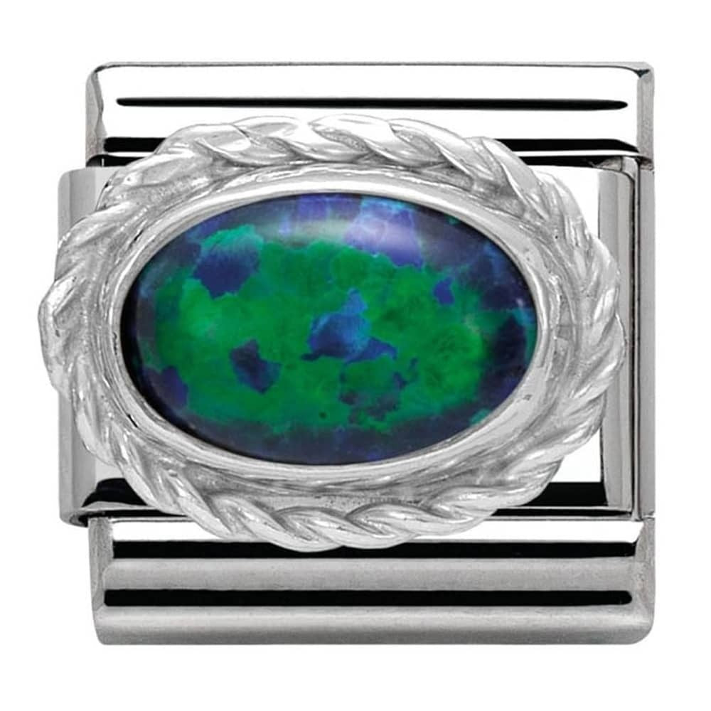 Nomination Classic Silver Green Opal Stone Charm Link 33050326