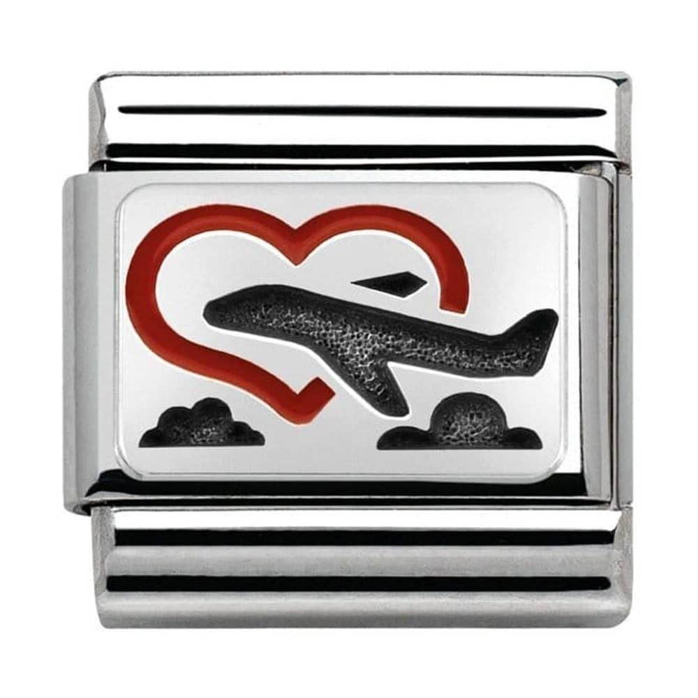 Nomination Silver Heart with Plane Travel Charm Link 33020802