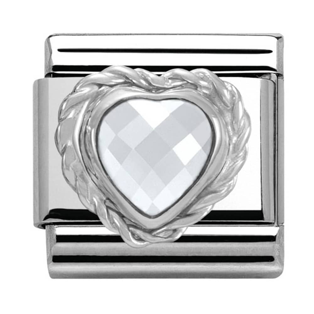 Nomination Classic Silver White CZ Heart Stone Charm Link 330603010