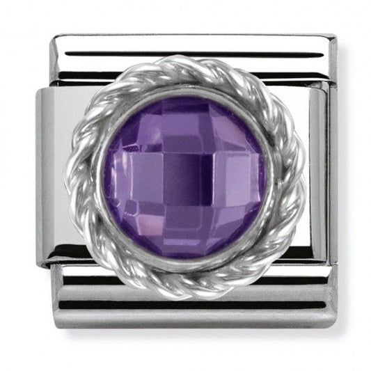 Nomination Silvershine Amethyst Faceted Round Stone Charm Link 330601001