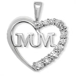 Silver CZ Pendant Necklace Heart Mum PLP630B
