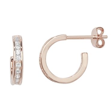 Rose Gold Plate & CZ Small Hoop Stud Earrings PLE729A