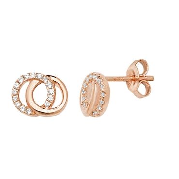 Rose Gold Plated Double Circle Stud Earrings PLE019B