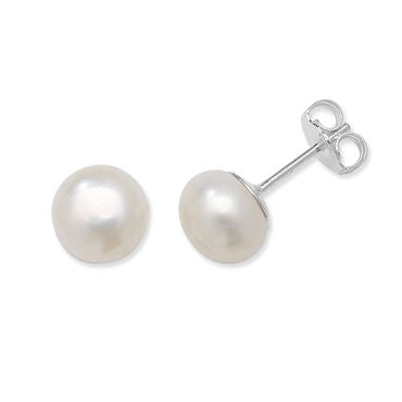 Silver 8mm Freshwater Pearl Stud Earrings