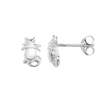 Silver Cat Stud Earrings