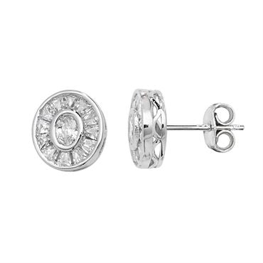 Silver CZ Halo Stud Earrings