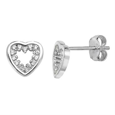 Silver CZ Open Heart Pave Stud Earrings PLE719A