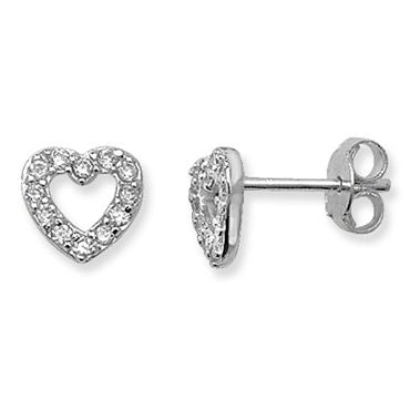 Silver CZ Open Heart Sm Stud Earrings SE655B