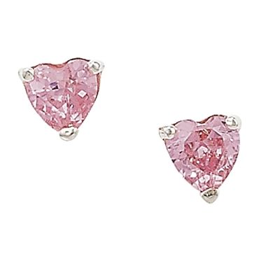 Silver CZ Pink Heart 4x4 Stud Earrings PLE628A