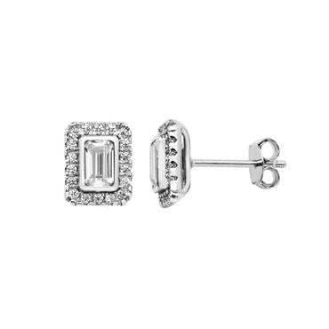 Silver CZ Rectangular Stud Earrings