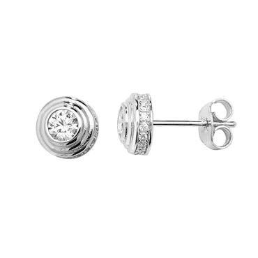 Silver CZ Round Circles Stud Earrings