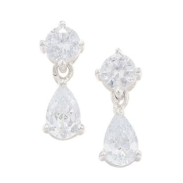Silver CZ Square & Pear Drop Stud Earrings