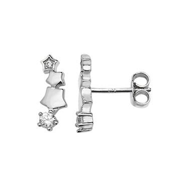 Silver CZ Star Drop Stud Earrings PLE707B