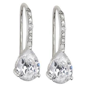 Silver CZ Tear Drop Stud Earrings PLE126A