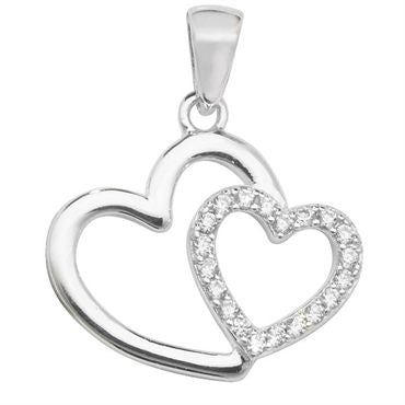 Silver Double Heart CZ Pendant PLP281A