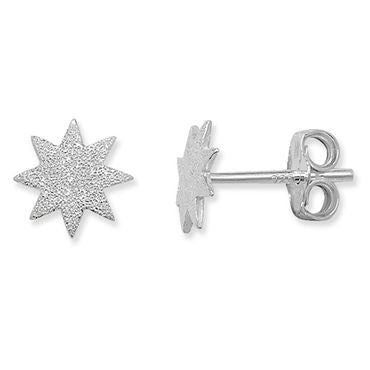 Silver Frosted Star Stud Earrings PLE047B