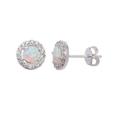 Silver Round Opal Stud Earrings PLE284C