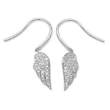 Silver Pave Drop Angel Wing Earrings