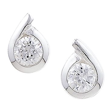 Silver Pear shape CZ Inside Stud Earrings