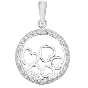 Silver Round CZ Bunch of Hearts Pendant