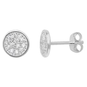 Silver Small Pave Disc Stud Earrings