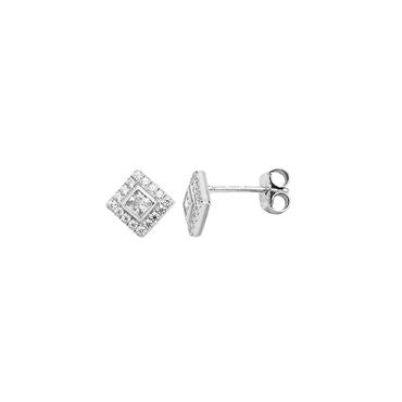 Silver Square CZ Stud Earrings