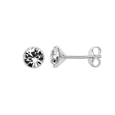 Silver White CZ Round Stud Earrings PLE800A