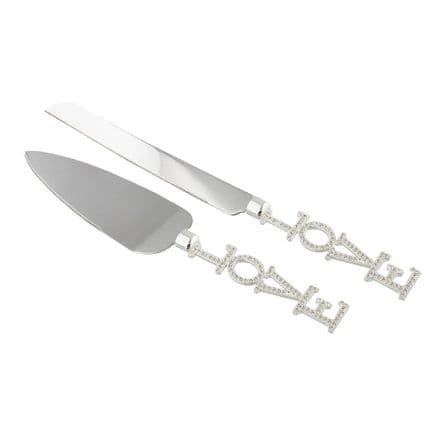Silverplated?Wedding Knife and Cake Slice - Love Handles