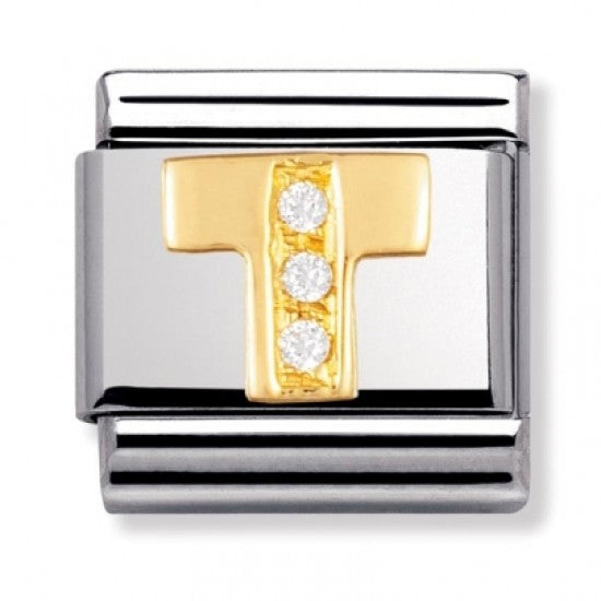 Nomination Gold CZ Initial T Charm Link 03030120